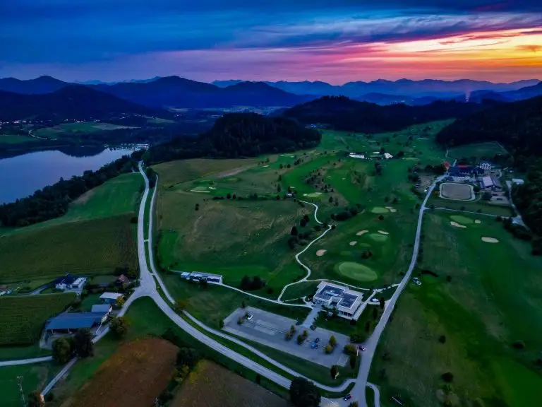 Amazing landscape at Mentehof with a view of Langsee, the Golf Court, and the farm